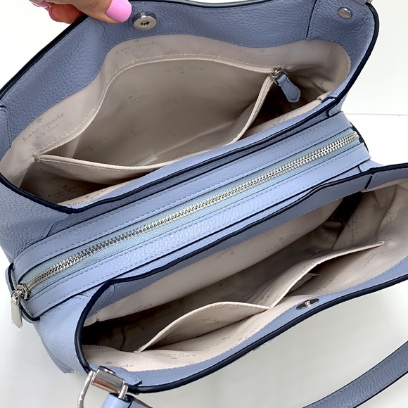 Leila Snake Embossed Medium Triple Compartment Shoulder Bag Muted Blue Multi - Picture 13 of 16